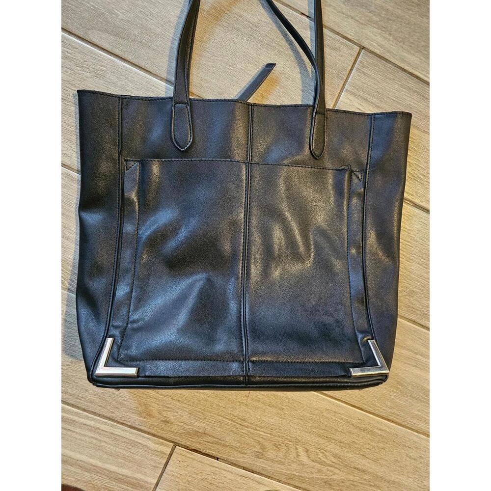 Steve Madden Black Faux Leather Tote Bag – Silver Hardware – Work/Everyday Carry